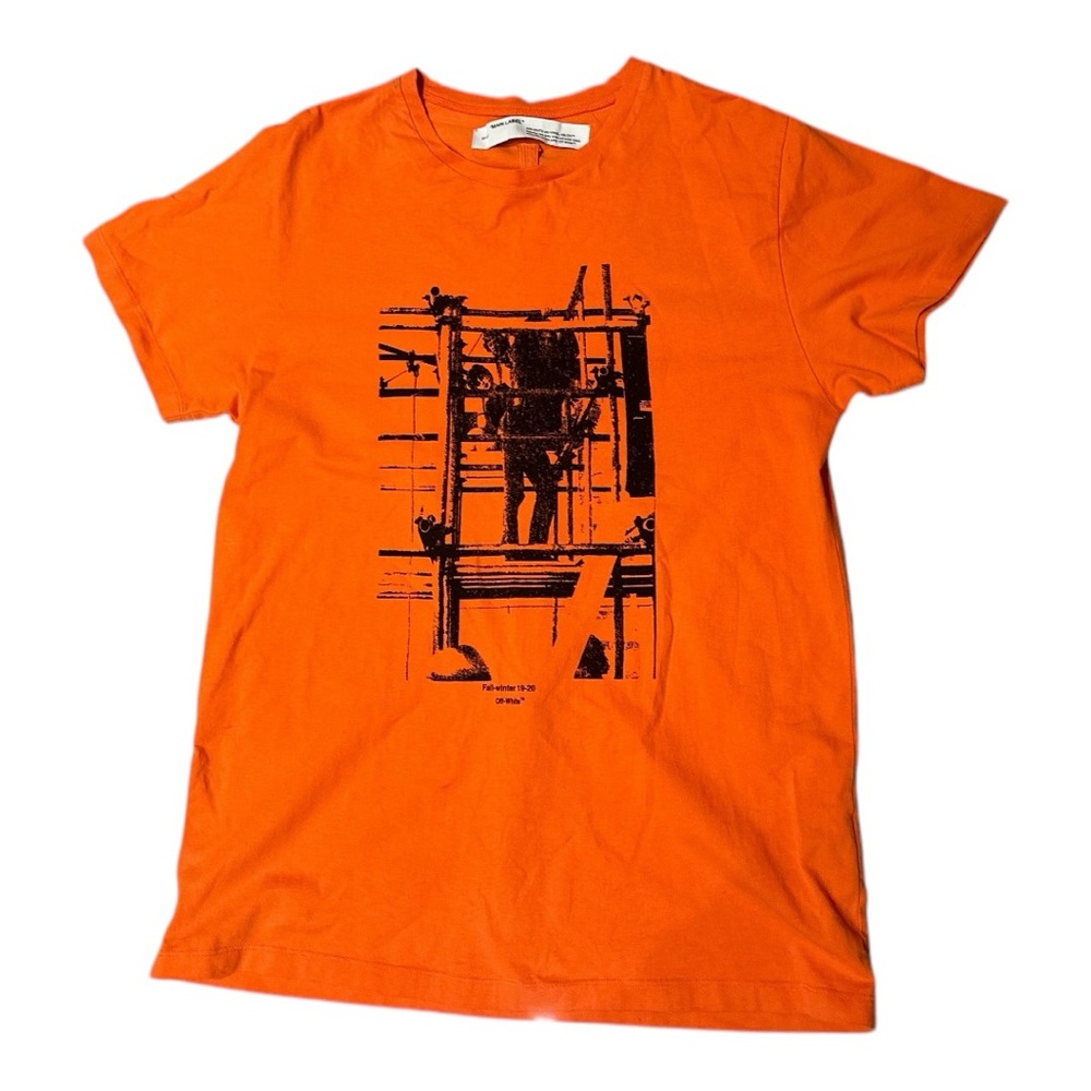 OFF-WHITE Main Label Orange Industrial Logo Short Sleeve Tee Size L